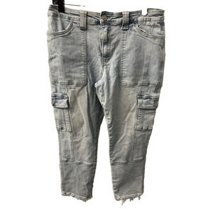 Womens Kancan Baggy Light Blue Denim Cargo Pocket Jeans, Patch Pants, Size 29